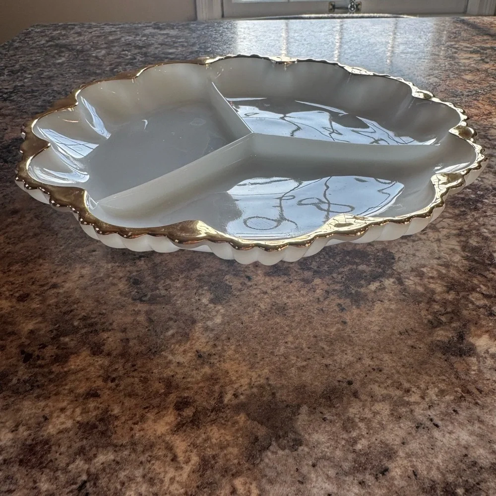 Vintage Anchor Hocking Fire-King Milk Glass Divided Serving Dish